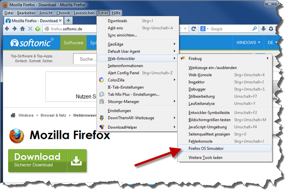 Firefox OS Simulator starten 2