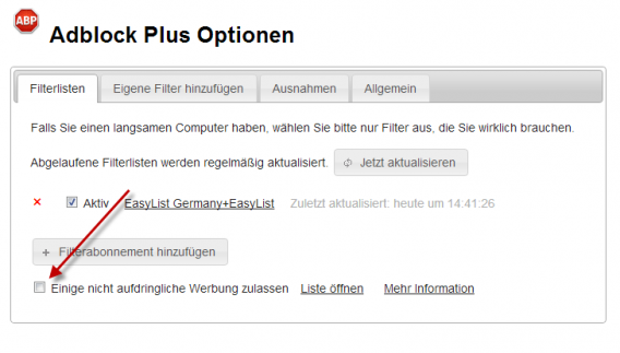 Adblock Plus unerwünschte Werbung deaktivieren