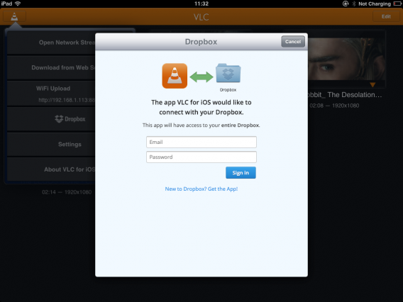 VLC for iOS Dropbox Connect
