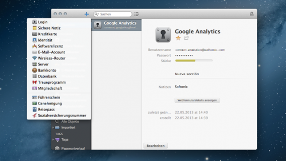 1Password 4 beta Passwort hinzufügen