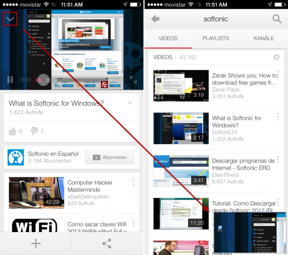 YouTube für iPhone Multitastking