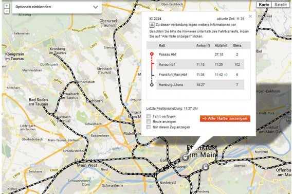 Zugradar - Zusatzinformationen