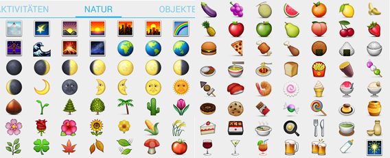 Alle Threema-Smileys im Screenshot - Aktivitäten und Verkehr