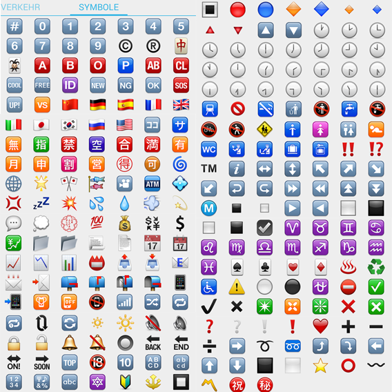 Alle Threema-Smileys im Screenshot - Symbole