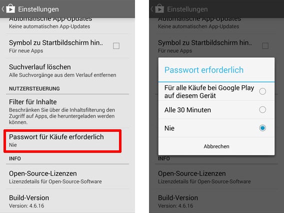 Google Play Store Einstellungen zu In-App-Käufen Google Play Store Einstellungen zu In-App-Käufen