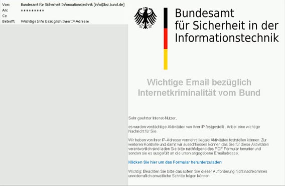 BSI: Beispiel einer Phishing-E-Mail mit gefälschtem Absender