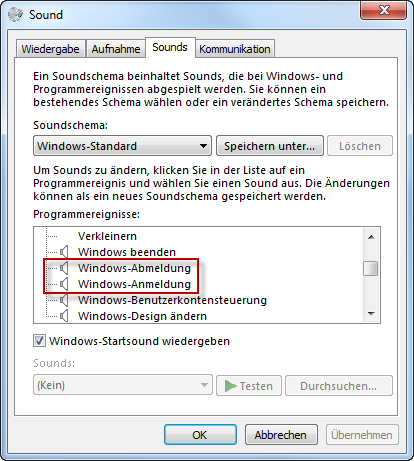 Sound für Windows-Anmeldung oder -Abmeldung ändern