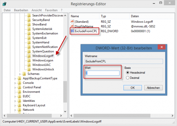 Windows Anmeldung und Anmeldung wieder ins Menü aufnehmen