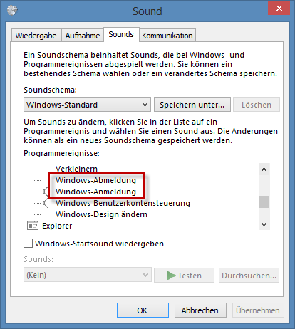 Windows-Abmeldung und -Anmeldung wieder im Menü