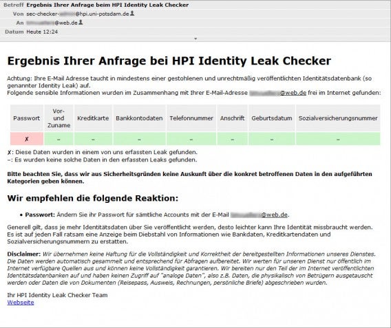Ergebnis eines Identity Leak Checker