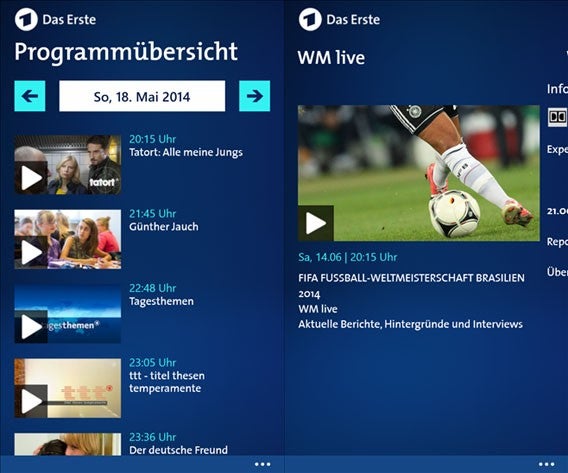 Das Erste als App: ARD Live-Fernsehen, Programm und Mediathek jetzt auch für Windows Phone Das Erste als App: ARD Live-Fernsehen, Programm und Mediathek jetzt auch für Windows Phone