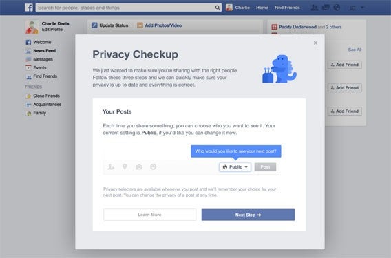 Facebook bietet einen Check der Privatsphäre-Einstellungen und ändert das Teilen von Inhalten