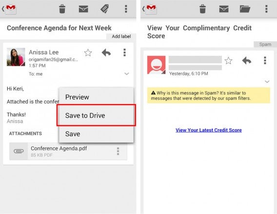 Gmail-App für Android Update Screenshot
