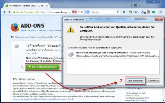 Firefox: Wörterbuch installieren
