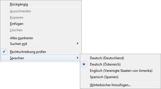 Firefox: Sprache für Rechtschreibprüfung wählen