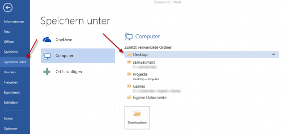 Word in PDF umwandeln - Speicherort wählen