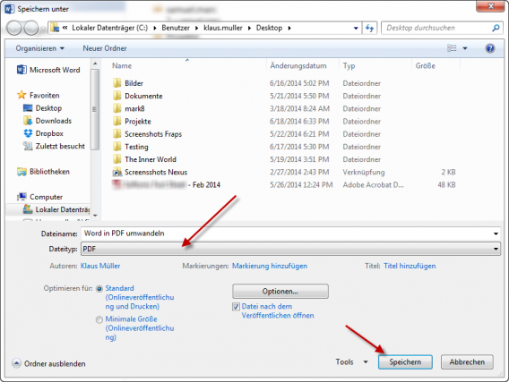 Word in PDF umwandeln - Als PDF speichern