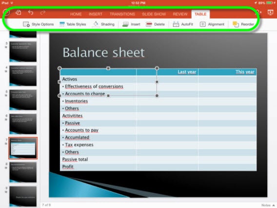 Office-for-iPad - menu bar options