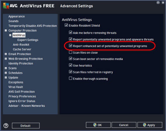 AVG settings - antivirus AVG settings - antivirus