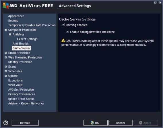 AVG settings - cache server