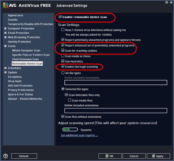 AVG settings - scans - removal device scanl AVG settings - scans - removal device scanl