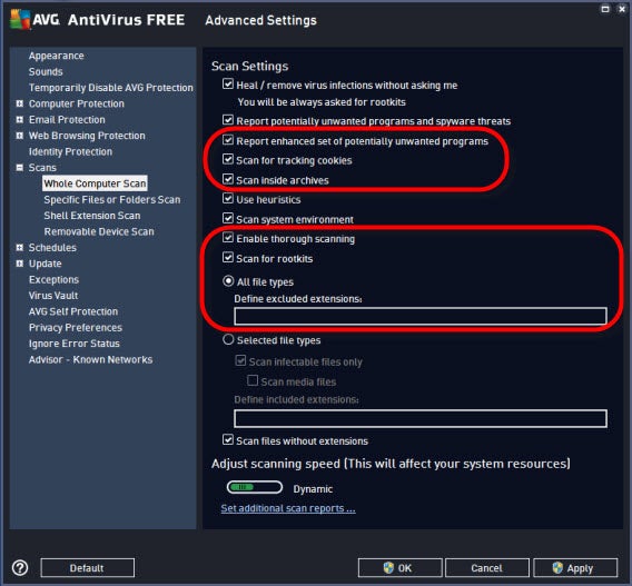 AVG settings - scans - whole computer scanl AVG settings - scans - whole computer scanl