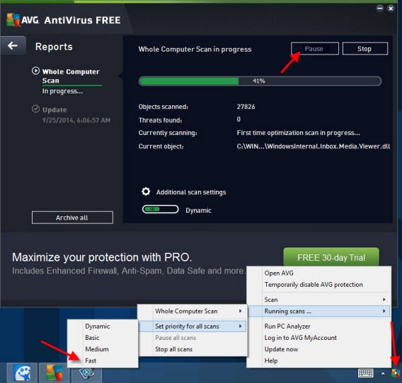 AVG settings - tray icon settings AVG settings - tray icon settings