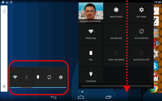 android toggle connections bluetooth wifi