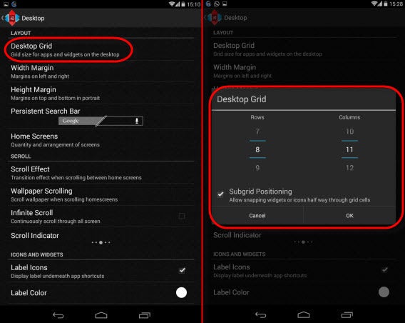 nova launcher settings desktop