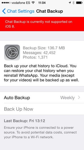 WhatsApp: Unter iOS 8 ist kein iCloud-Backup der Chat-Verläufe möglich WhatsApp: Unter iOS 8 ist kein iCloud-Backup der Chat-Verläufe möglich