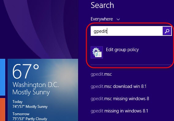 windows 8.1 launch group policy editor