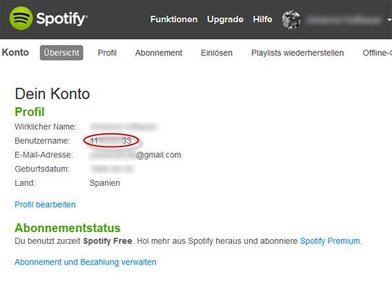 Spotify-Benutzername bei Facebook-Verknüpfung
