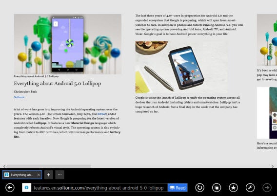 Windows 8.1 Internet Explorer reading view