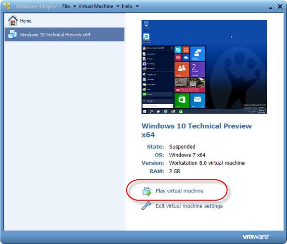 Windows 10 Technical Preview virtual machine vmware Windows 10 Technical Preview virtual machine vmware