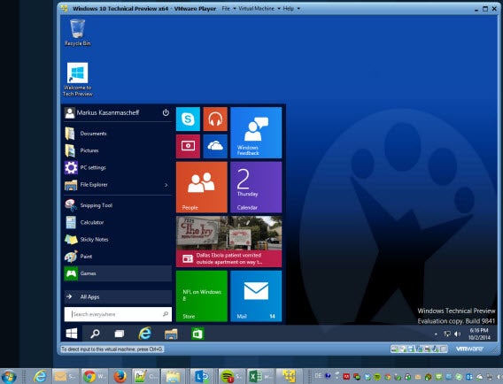 Windows 10 Technical Preview virtual machine vmware Windows 10 Technical Preview virtual machine vmware