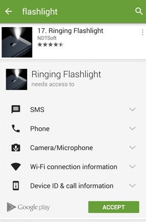 Selbst Taschenlampen-Apps verlangen Zugriff auf das Internet, SMS oder Ihren Standort.