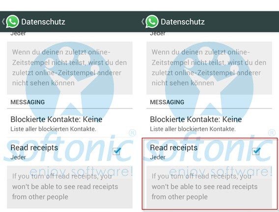 WhatsApp: Screenshot zeigt die mögliche Deaktivierung der Lesebestätigung