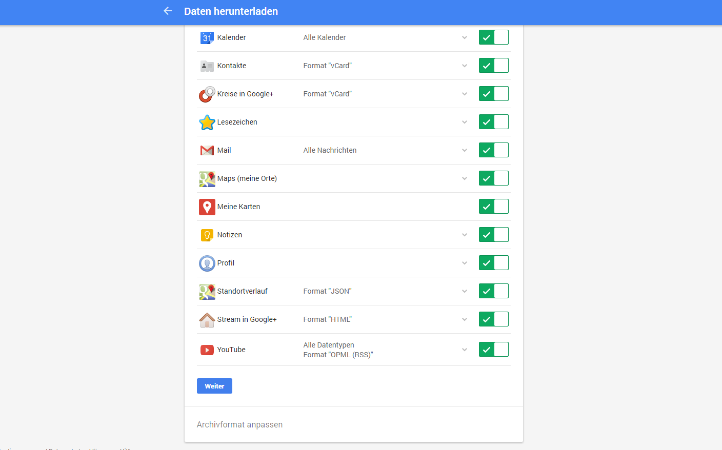 Daten herunterladen Weiter