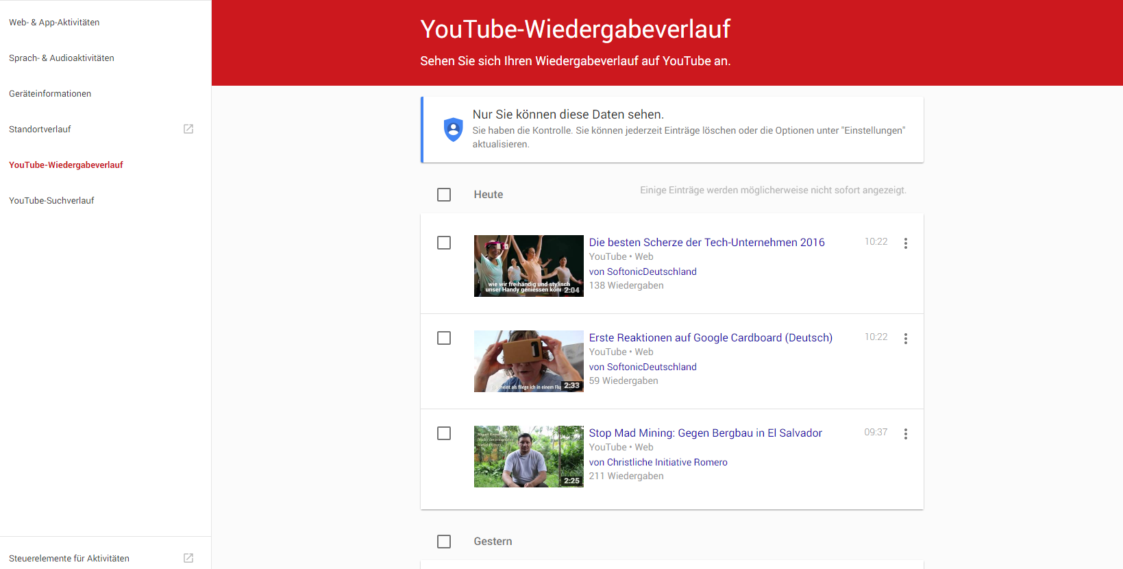 Youtube Wiedergabeverlauf