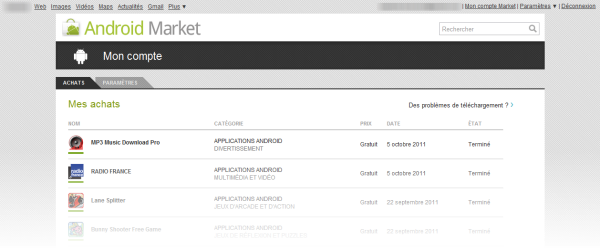 Mon Compte Market: toutes les applications installées