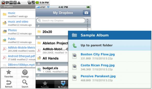 Les versions mobiles de Dropbox
