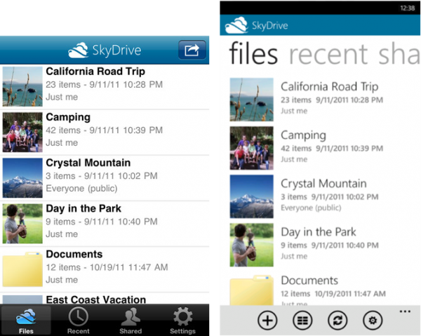 SkyDrive sur Windows Phone et iPhone