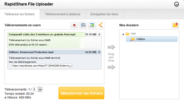Téléverser des fichiers RapidShare Softonic