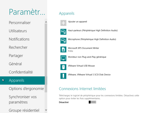 Panneau de Configuration Windows 8 Appareils