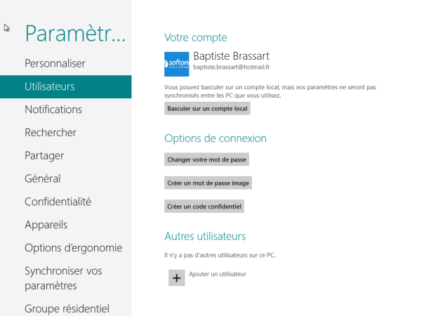 Panneau de Configuration Win 8 Utilisateurs