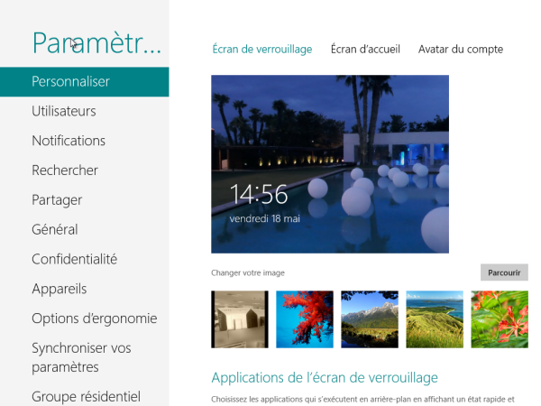 Panneau de Configuration Metro Windows 8