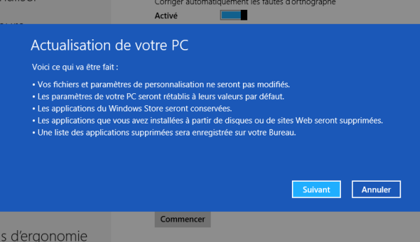 Message d'avertissement Windows 8