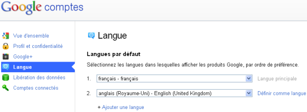 Choix des langues de Google+