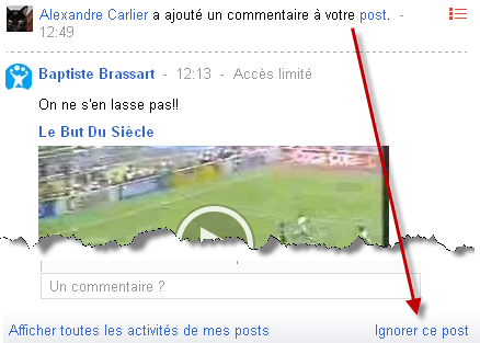 Ignorer un post de Google+
