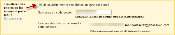 Picasa Web Transférer des photos en les envoyant par e-mail